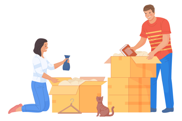 Download Man and Woman Packing Things in Cardboar - Packing Collection