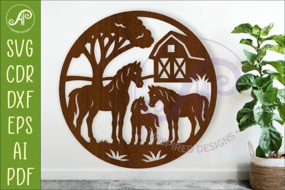 Download Horse Family on the Farm Scene Wall Sign - Wall sign Collection
