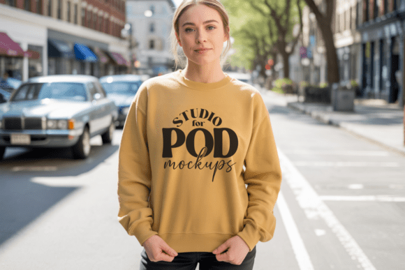 Download Gildan 18000 Female Gold Mockup - Gold mockup Collection