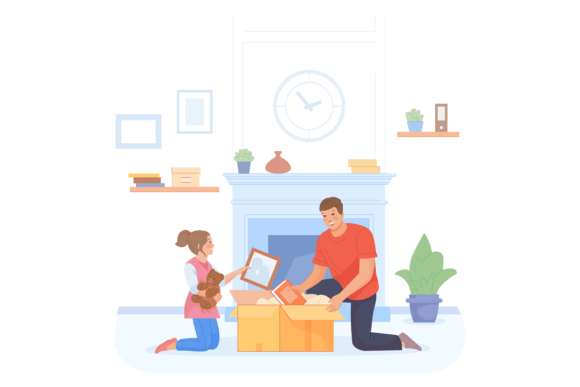 Download Girl Help Father Packing Things in Cardb - Packing Collection