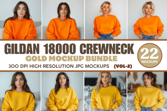 Download Gildan 18000 Crewneck Gold Mockup Bundle - Gold mockup Collection