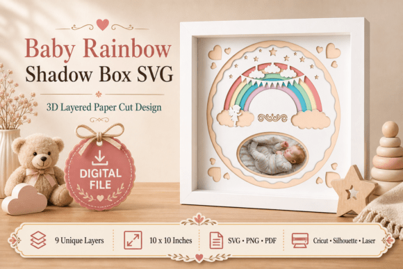 Download 3d Layered Baby Rainbow Shadow Box Frame - Rainbow shadow box Collection