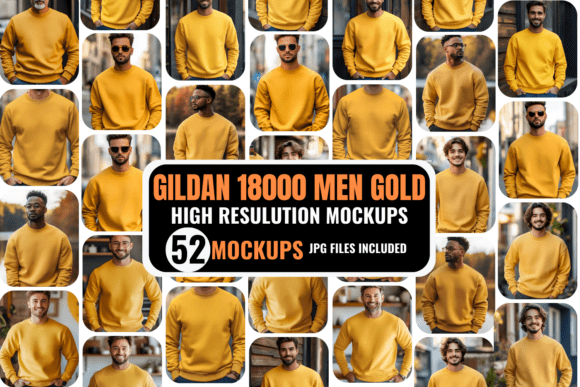 Download Gildan 18000 Men Gold Mockup Bundle - Gold mockup Collection