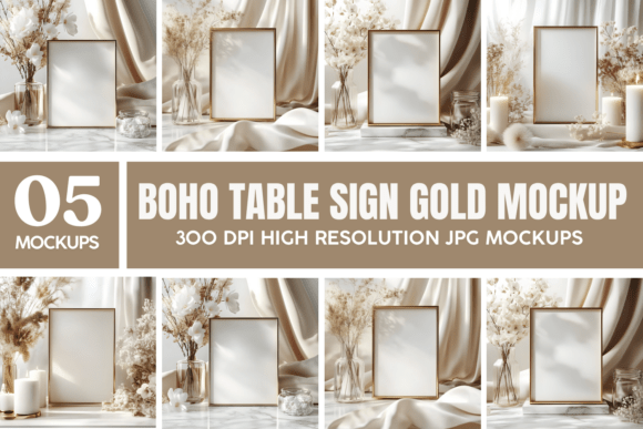 Download Boho Table Sign Gold Mockup Bundle - Gold mockup Collection