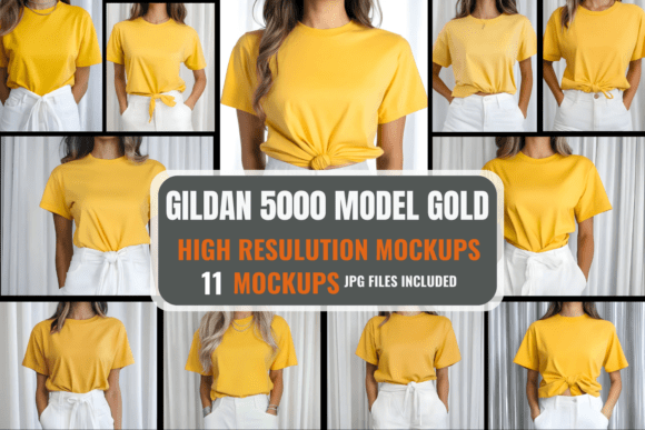 Download Gildan 5000 Model Gold Mockup Bundle - Gold mockup Collection