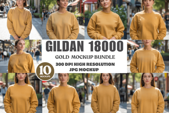 Download Gildan 18000 Gold Mockup Bundle - Gold mockup Collection